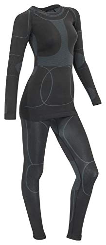 icefeld®: Sport Ski- Thermounterwäsche-Set für Damen Seamless (nahtfrei) in schwarz/grau S von icefeld