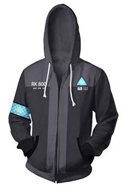 icewalker Detroit Become Human Connor Cosplay Kostüm Reißverschluss Hoodie Sweatshirt Kapuzenpullover Gr. M, Schwarz von icewalker