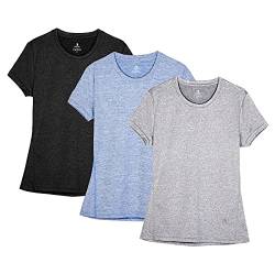 icyZone® Damen Sport T-Shirt Running Fitness Shirts Sportbekleidung Kurzarm Oberteile Shortsleeve Top L Black/Granite/Blue von icyzone