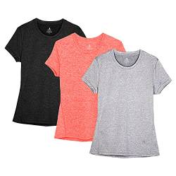 icyZone® Damen Sport T-Shirt Running Fitness Shirts Sportbekleidung Kurzarm Oberteile Shortsleeve Top L Black/Granite/Orange von icyzone