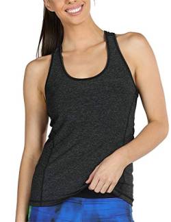 icyzone® Damen Funktions-Tanktop Sporttop Unterhemd Stretch fuer Yoga Fittness training Damen Tanktop Racerback ,Black Heather,XL von icyzone