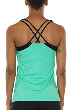 icyzone Damen 2 in 1 Sport Yoga Tops mit BH - Gym Shirts Fitness Trainings Tank Top (XL, Mintgrün) von icyzone