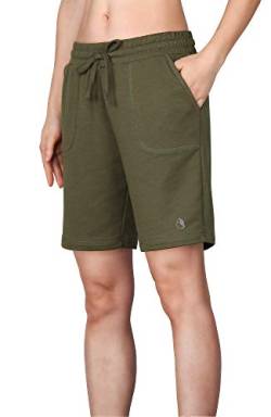 icyzone Damen Bermuda Shorts Kurze Sporthose Jogginghose Atmungsaktiv Laufshorts Sport Shorts mit Taschen (L, Armeegrün) von icyzone