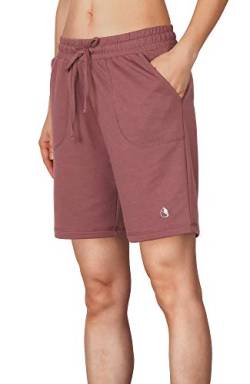 icyzone Damen Bermuda Shorts Kurze Sporthose Jogginghose Atmungsaktiv Laufshorts Sport Shorts mit Taschen (L, Dunkelpink) von icyzone