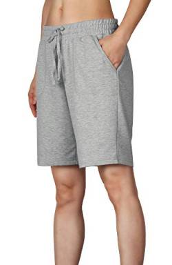 icyzone Damen Bermuda Shorts Kurze Sporthose Jogginghose Atmungsaktiv Laufshorts Sport Shorts mit Taschen (M, Grau) von icyzone