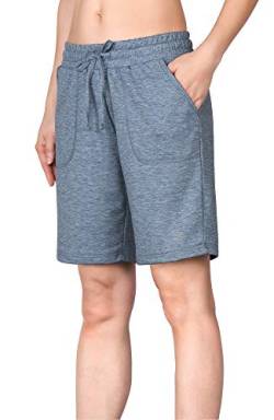 icyzone Damen Bermuda Shorts Kurze Sporthose Jogginghose Atmungsaktiv Laufshorts Sport Shorts mit Taschen (M, Marineblau) von icyzone