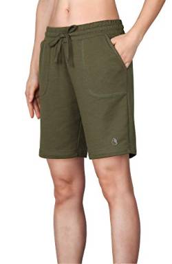 icyzone Damen Bermuda Shorts Kurze Sporthose Jogginghose Atmungsaktiv Laufshorts Sport Shorts mit Taschen (S, Armeegrün) von icyzone