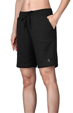icyzone Damen Bermuda Shorts Sweatshorts Kurze Sporthose Sweatpants Einfarbig Loose Laufshorts (S, Schwarz) von icyzone