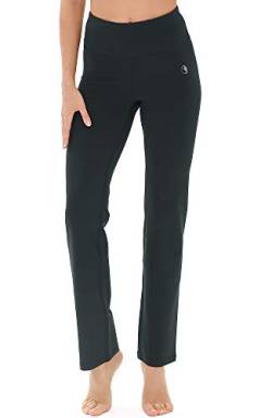 icyzone Damen Bootcut Yogahose Lange Sporthose Hohe Taille Flare Fitness Training Hosen (M, Dunkelgrün) von icyzone