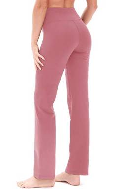 icyzone Damen Bootcut Yogahose Lange Sporthose Hohe Taille Flare Fitness Training Hosen (XL, Pink) von icyzone