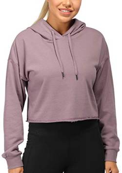 icyzone Damen Cropped Kapuzenpullover Langarm Sweatshirt Crop Top Pullover Hoodie (L, Lila) von icyzone