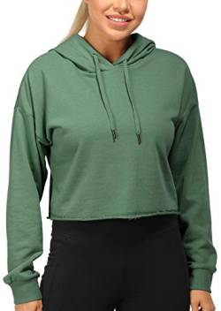 icyzone Damen Cropped Kapuzenpullover Langarm Sweatshirt Crop Top Pullover Hoodie (M, Grün) von icyzone