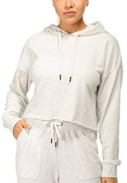 icyzone Damen Cropped Kapuzenpullover Langarm Sweatshirt Crop Top Pullover Hoodie (M, Lichtgrau) von icyzone