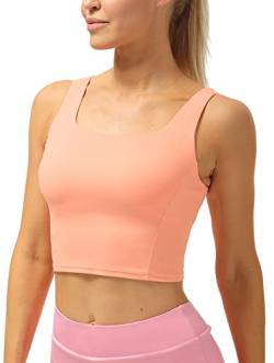 icyzone Damen Cropped Yoga Tops mit Integriertem BH, Quadratischer Hals Sport Fitness Tank Top (L, Pink) von icyzone