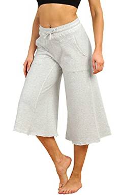 icyzone Damen Culotte Sporthose 3/4 Weites Bein Hose, Elastische Taille Hosenrock Capri Pants Freizeithose (L, Hellgrau) von icyzone