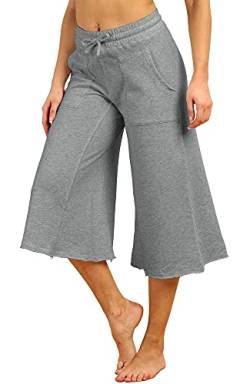 icyzone Damen Culotte Sporthose 3/4 Weites Bein Hose, Elastische Taille Hosenrock Capri Pants Freizeithose (M, Dunkelgrau) von icyzone