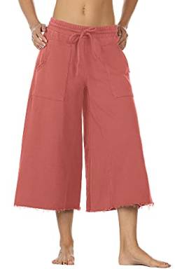 icyzone Damen Culotte Sporthose 3/4 Weites Bein Hose, Elastische Taille Hosenrock Capri Pants Freizeithose (M, Dunkelpink) von icyzone