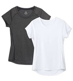 icyzone Damen Fitness Sport T-Shirt Kurzarm Laufshirt Training Gym Funktion Shirt, 2er-Pack (L, Schwarz*/Weiß*) von icyzone