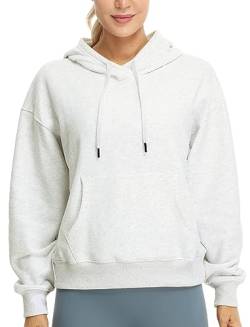 icyzone Damen Fleece Kapuzenpullover Sport Hoodie Fitness Sweatshirt Langarm Casual Pullover mit Kängurutasche (Light Grey, L) von icyzone