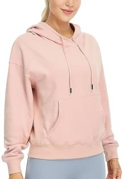 icyzone Damen Fleece Kapuzenpullover Sport Hoodie Fitness Sweatshirt Langarm Casual Pullover mit Kängurutasche (Light Pink, S) von icyzone