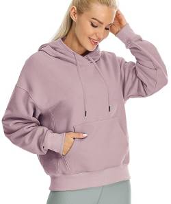 icyzone Damen Fleece Kapuzenpullover Sport Hoodie Fitness Sweatshirt Langarm Casual Pullover mit Kängurutasche (Lilac, L) von icyzone