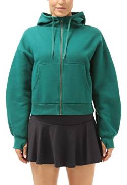 icyzone Damen Fleece-Kapuzenpullover mit Reißverschluss Sport Hoodie Relaxed Fit Sweatshirt (L, Green) von icyzone