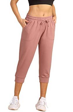 icyzone Damen Jogginghose 3/4 Sporthose Laufhose Loose Fit Sweathose Casual Capri Hose (S, Dusty Pink) von icyzone