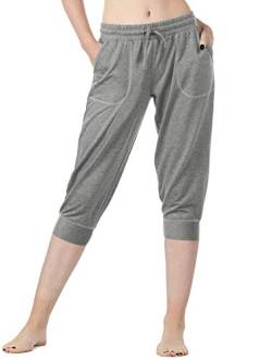 icyzone Damen Jogginghose 3/4 Sporthose Laufhose Loose Fit Sweathose Casual Capri Hose (XL, Gray Melange) von icyzone