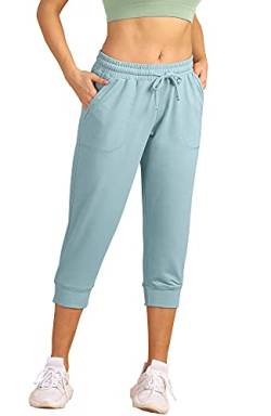 icyzone Damen Jogginghose 3/4 Sporthose Laufhose Loose Fit Sweathose Casual Capri Hose (XL, Ice Blue) von icyzone