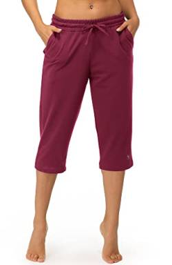 icyzone Damen Jogginghose 3/4 Sporthose Trainingshose Straight Bein Freizeit Hose mit Tasche (L, Berry Red) von icyzone