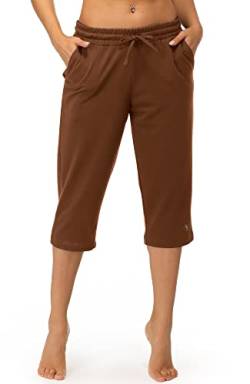 icyzone Damen Jogginghose 3/4 Sporthose Trainingshose Straight Bein Freizeit Hose mit Tasche (L, Copper Brown) von icyzone