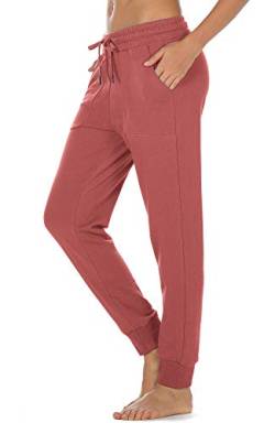 icyzone Damen Jogginghose Baumwolle Lang Sporthose Casual Basics Sweathose (M, Dusty Pink) von icyzone