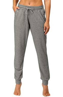 icyzone Damen Jogginghose Sporthose Lang Fitness Yoga Hose Freizeithose Trainingshose mit Taschen (L, Gray Melange) von icyzone