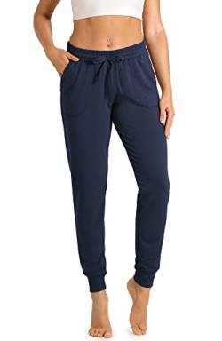 icyzone Damen Jogginghose Sporthose Lang Fitness Yoga Hose Freizeithose Trainingshose mit Taschen (L, Navy) von icyzone