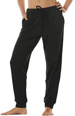 icyzone Damen Jogginghose Sporthose Lang Fitness Yoga Hose Freizeithose Trainingshose mit Taschen (M, Black) von icyzone