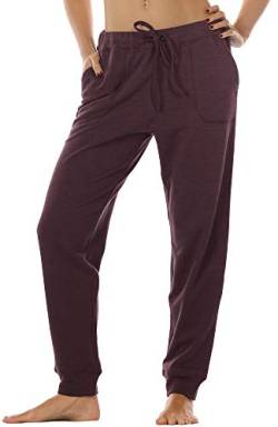 icyzone Damen Jogginghose Sporthose Lang Fitness Yoga Hose Freizeithose Trainingshose mit Taschen (M, Burgundy) von icyzone