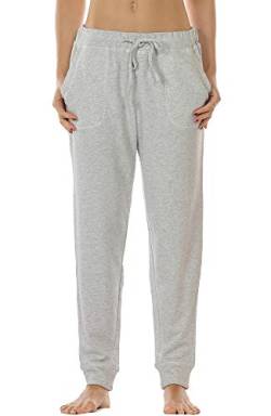 icyzone Damen Jogginghose Sporthose Lang Fitness Yoga Hose Freizeithose Trainingshose mit Taschen (M, Grey) von icyzone