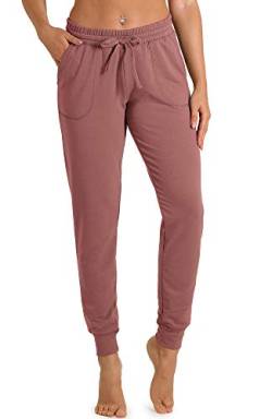 icyzone Damen Jogginghose Sporthose Lang Fitness Yoga Hose Freizeithose Trainingshose mit Taschen (S, Dusty Pink) von icyzone