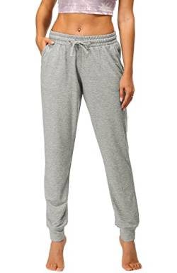 icyzone Damen Jogginghose Sporthose Lang Fitness Yoga Hose Freizeithose Trainingshose mit Taschen (S, Grey) von icyzone