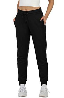 icyzone Damen Jogginghose Sweathose Baumwolle Lang Sporthose Hohe Taille Freizeithose mit Taschen (M, Black) von icyzone