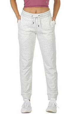 icyzone Damen Jogginghose Sweathose Baumwolle Lang Sporthose Hohe Taille Freizeithose mit Taschen (S, Light Gray) von icyzone