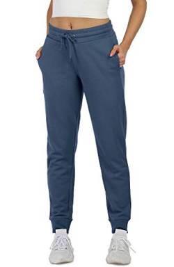 icyzone Damen Jogginghose Sweathose Baumwolle Lang Sporthose Hohe Taille Freizeithose mit Taschen (XL, Dusty Blue) von icyzone