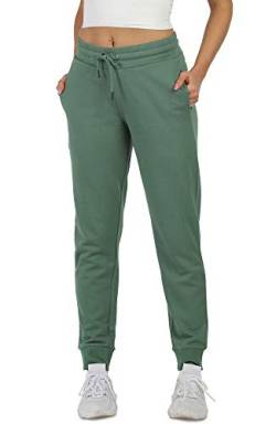 icyzone Damen Jogginghose Sweathose Baumwolle Lang Sporthose Hohe Taille Freizeithose mit Taschen (XL, Fir) von icyzone