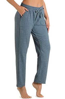 icyzone Damen Jogginghose Sweathose Lang Sporthose Freizeithose geradem Bein Hose mit Tunnelzug (L, Marineblau) von icyzone