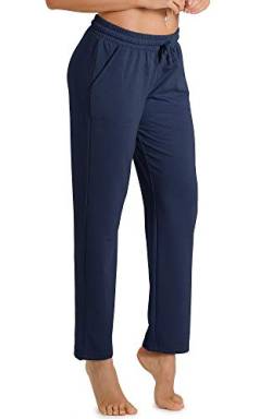 icyzone Damen Jogginghose Sweathose Lang Sporthose Freizeithose geradem Bein Hose mit Tunnelzug (L, Navy) von icyzone