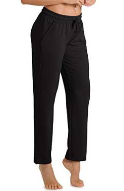 icyzone Damen Jogginghose Sweathose Lang Sporthose Freizeithose geradem Bein Hose mit Tunnelzug (L, Schwarz) von icyzone