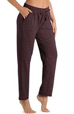 icyzone Damen Jogginghose Sweathose Lang Sporthose Freizeithose geradem Bein Hose mit Tunnelzug (M, Burgundy) von icyzone