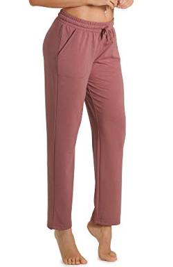 icyzone Damen Jogginghose Sweathose Lang Sporthose Freizeithose geradem Bein Hose mit Tunnelzug (XL, Rauchiges Rosa) von icyzone