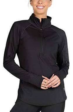 icyzone Damen Laufjacke Trainingsjacke 1/2 Zip Langarm Laufshirt im Winter (Schwarz, M) von icyzone