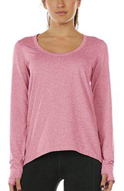 icyzone Damen Laufshirt Langarm Sport Shirt Atmungsaktive Langarmshirt Fitness Top Oberteil mit Daumenloch (S, Rosa) von icyzone